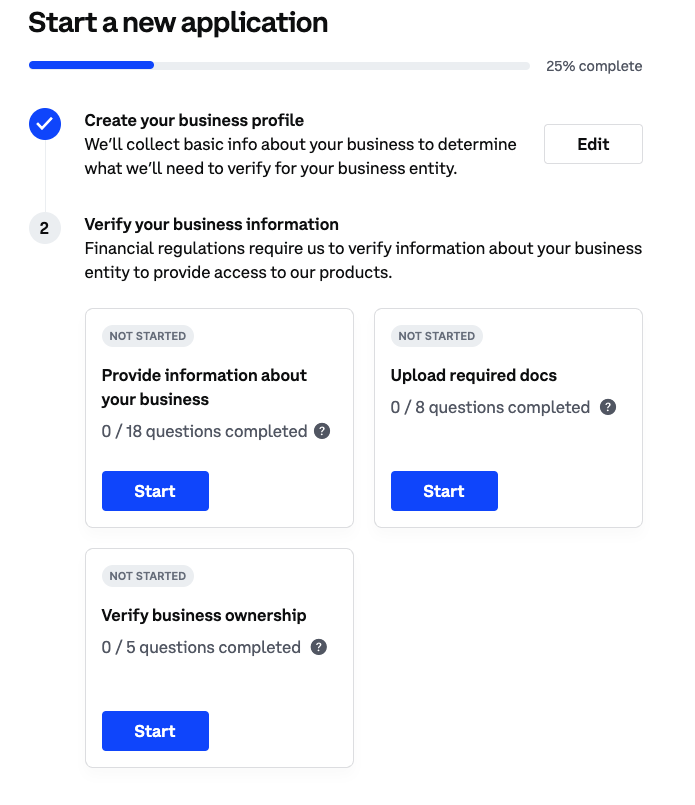 Coinbase Business Account Application